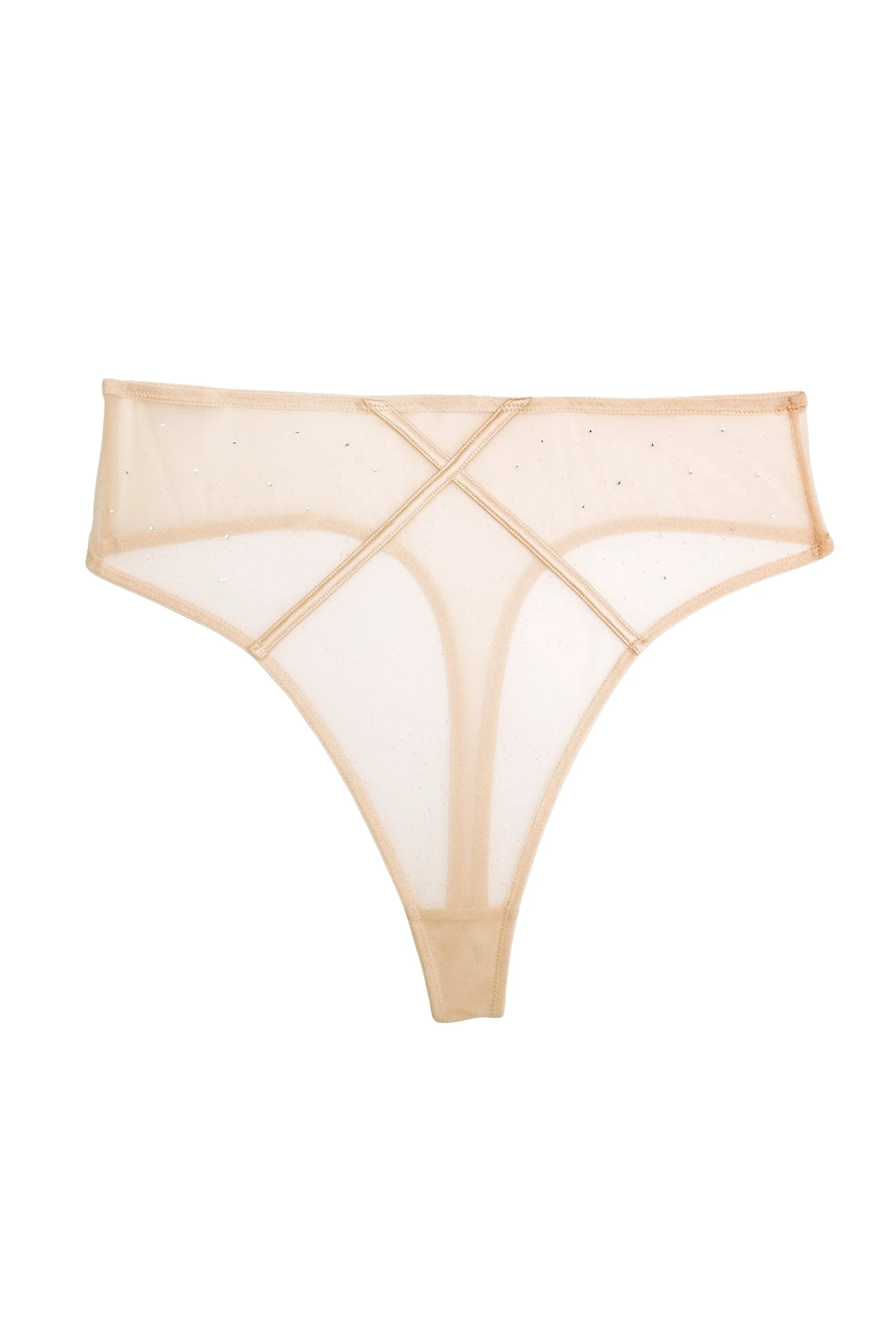 Nola Toffee Diamante Studded High Leg Thong