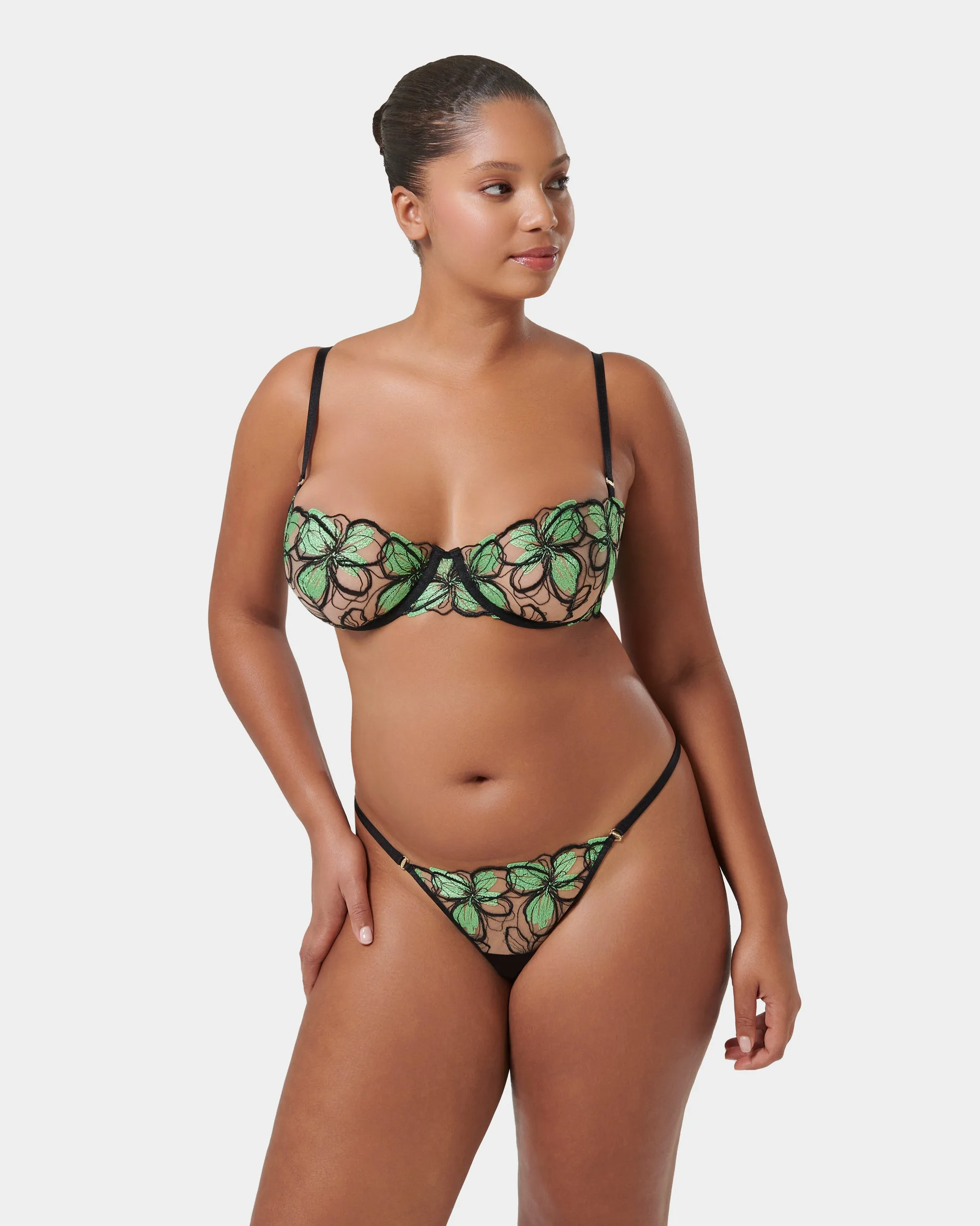 Odette Floral Balcony Bra Green