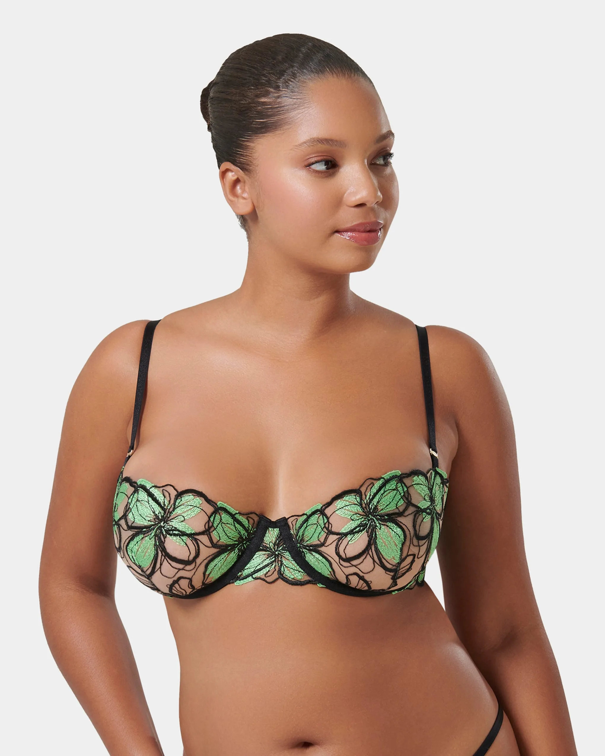 Odette Floral Balcony Bra Green