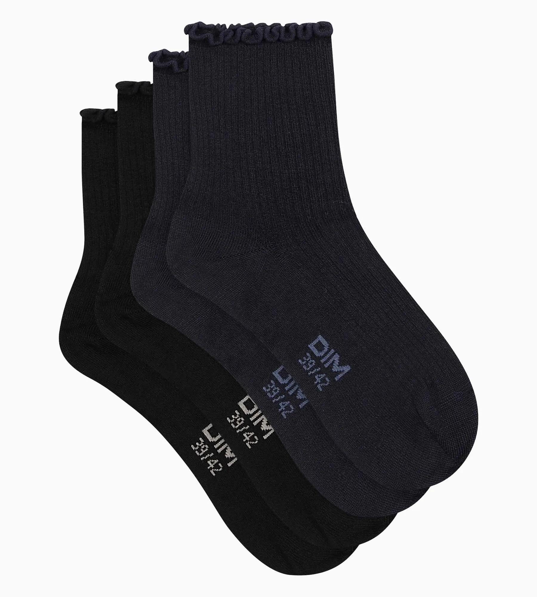 Pack of 2 pairs of women's socks with ruffles Black Navy Dim Modal