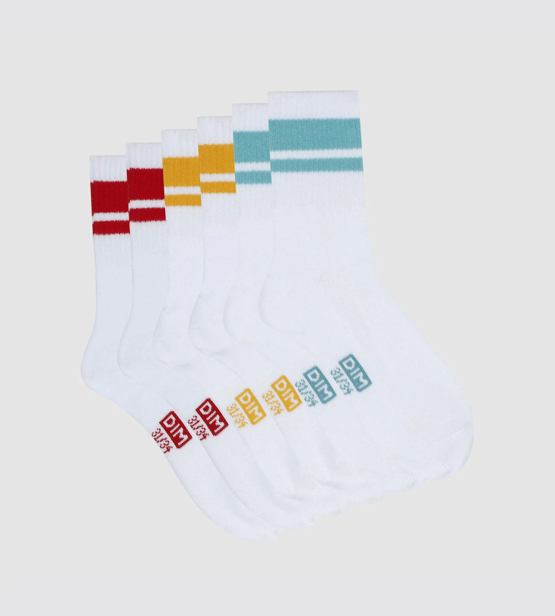 Pack of 3 pairs of children's socks in Turquoise. Yellow. Red Dim Sport
