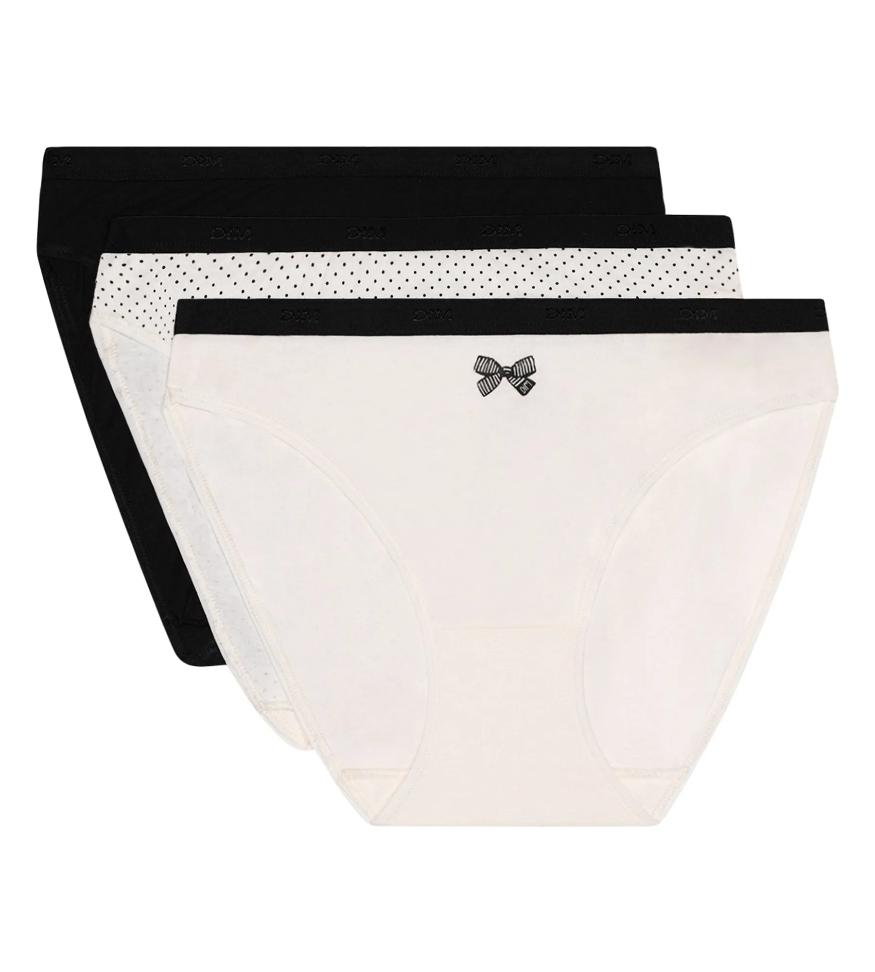 Pack of 3 pairs of Les Pockets cotton knickers with black bow