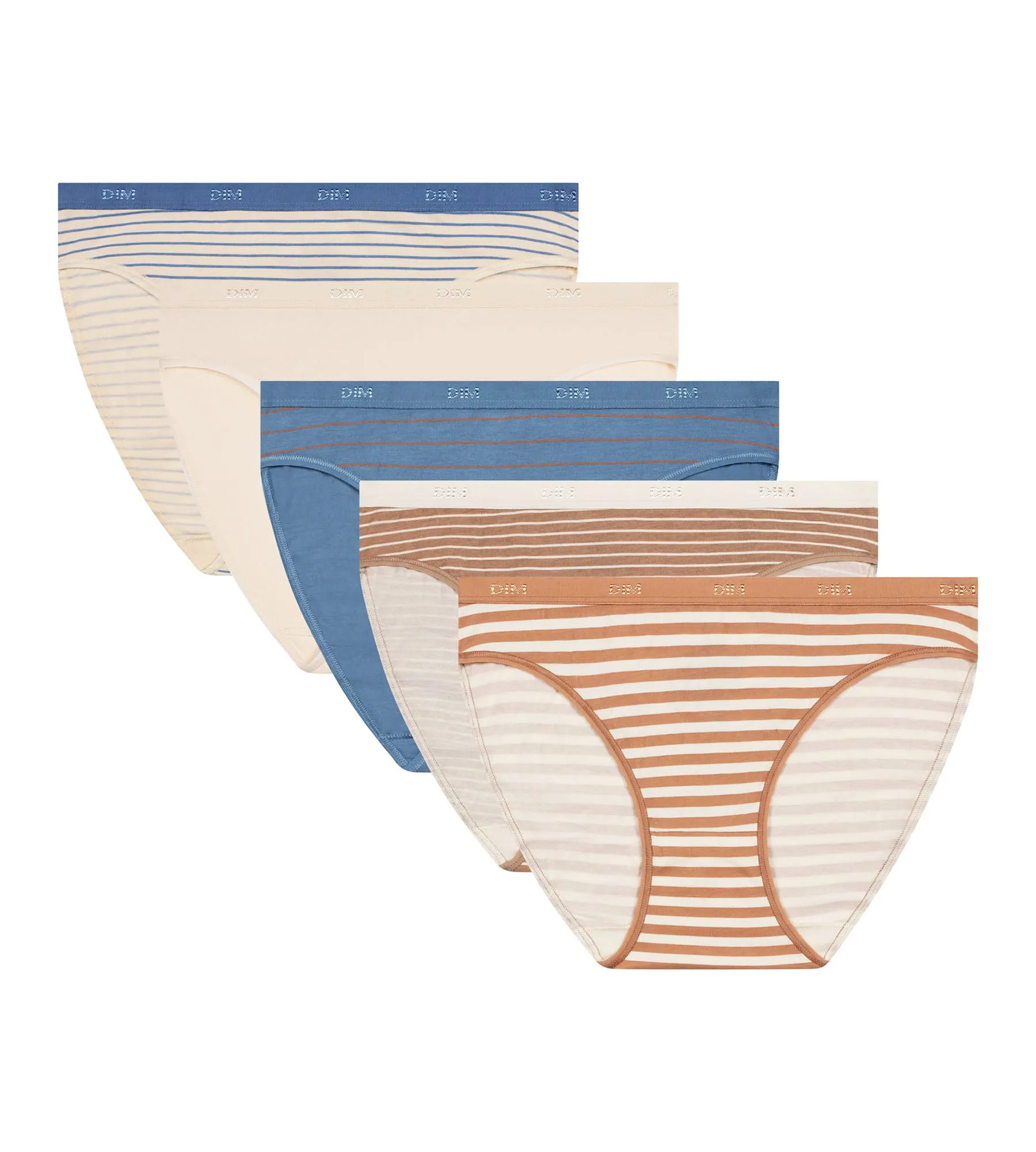 Pack of 5 women's stretch cotton striped briefs Blue Cream Les Pockets