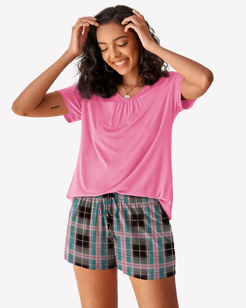 Plaid Shorts Pajama Set Nightwear Pjs