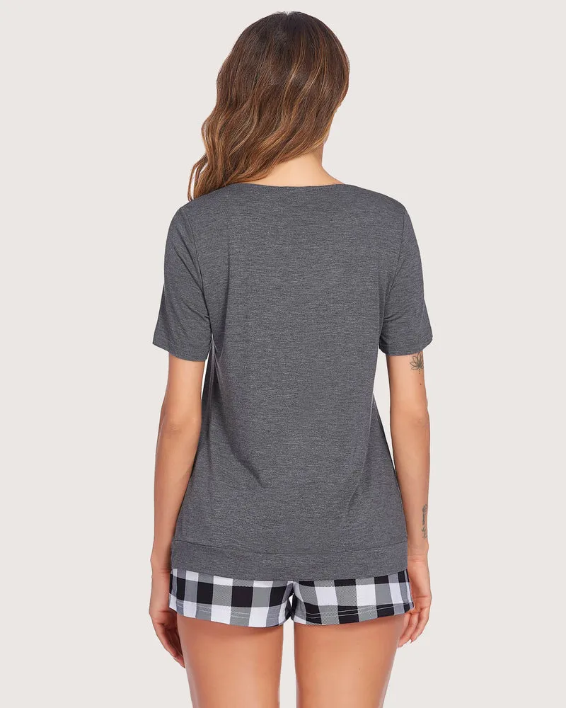 Plaid Shorts Pajama Set Nightwear Pjs