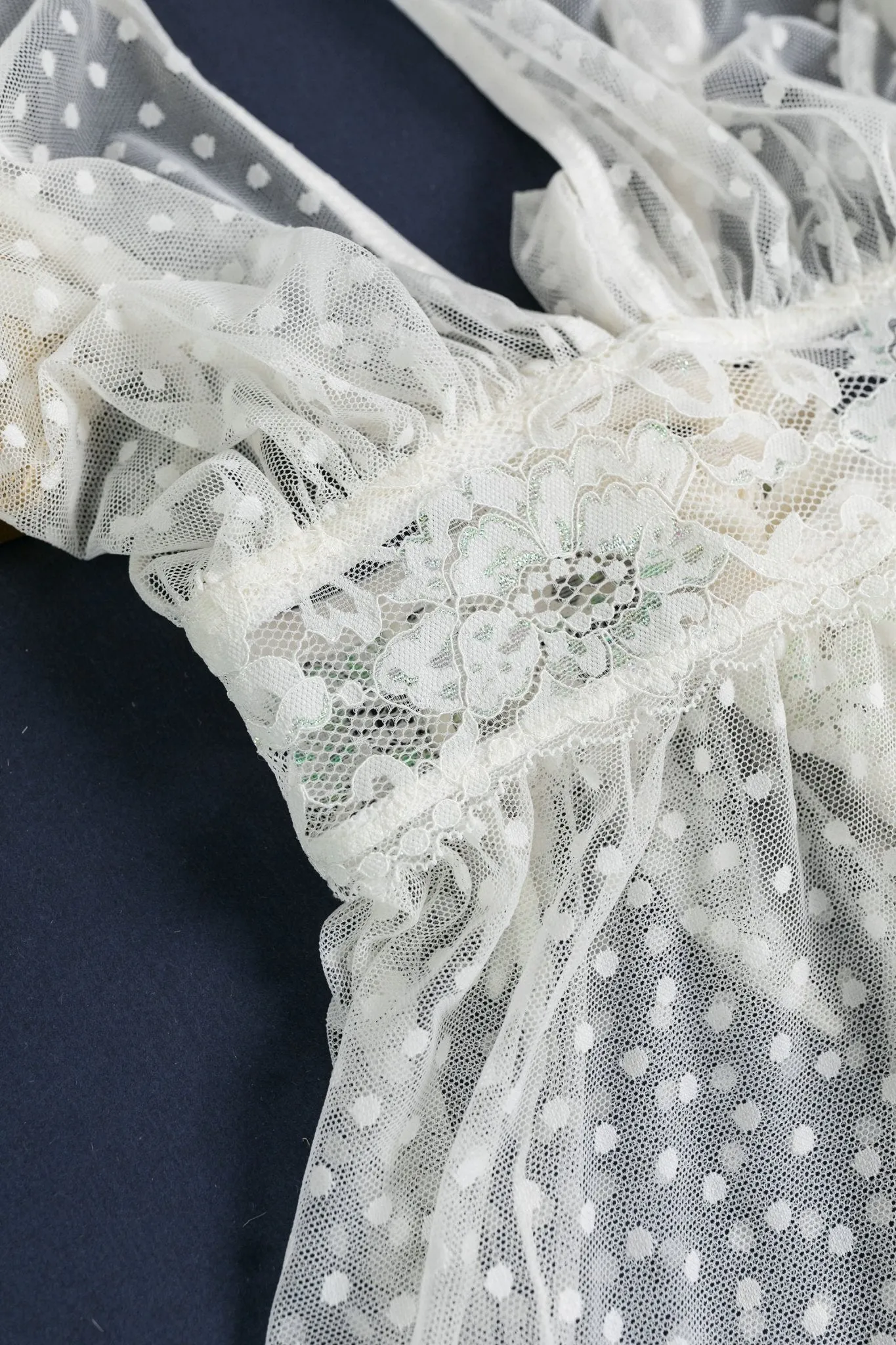 Polka Dot Mesh Babydoll - Iridescent Pearl