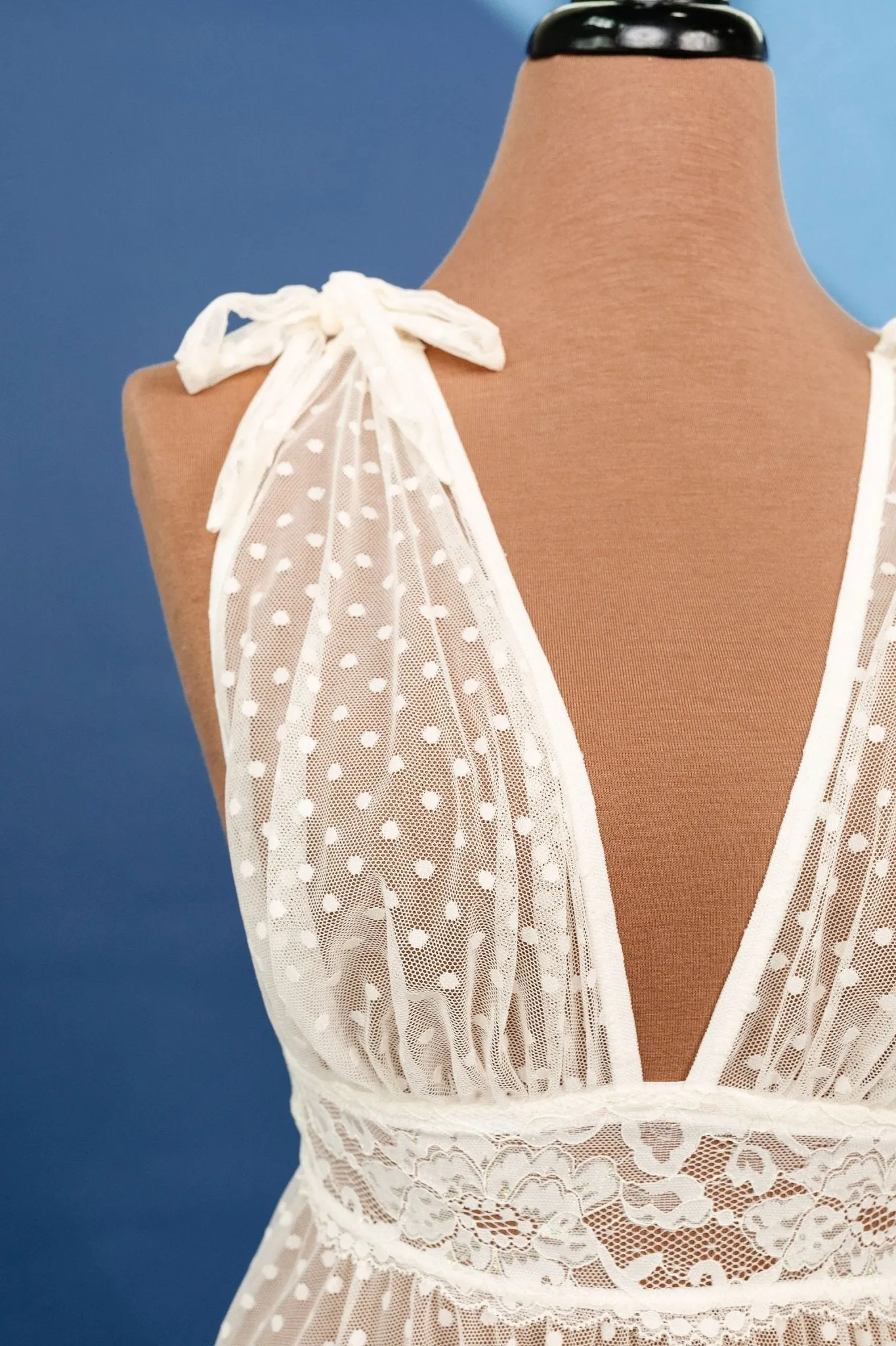 Polka Dot Mesh Babydoll - Iridescent Pearl