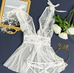 Polka Dot Mesh Babydoll - Iridescent Pearl