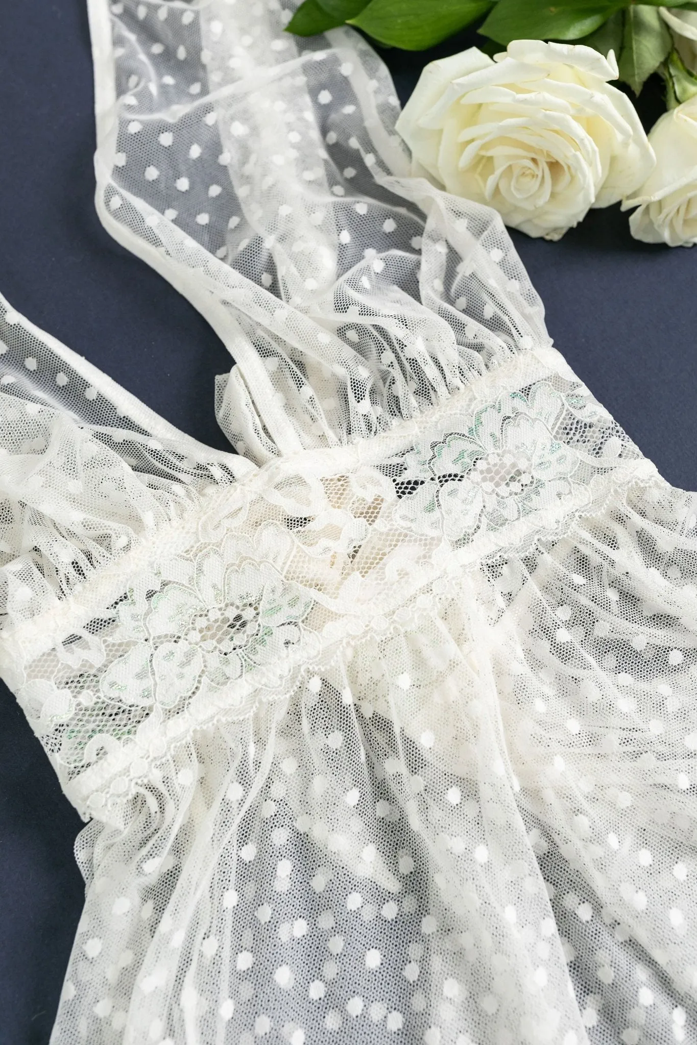 Polka Dot Mesh Babydoll - Iridescent Pearl