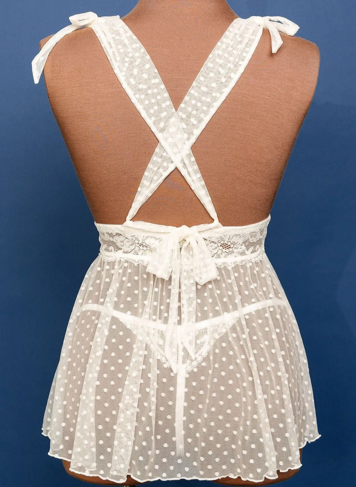 Polka Dot Mesh Babydoll - Iridescent Pearl