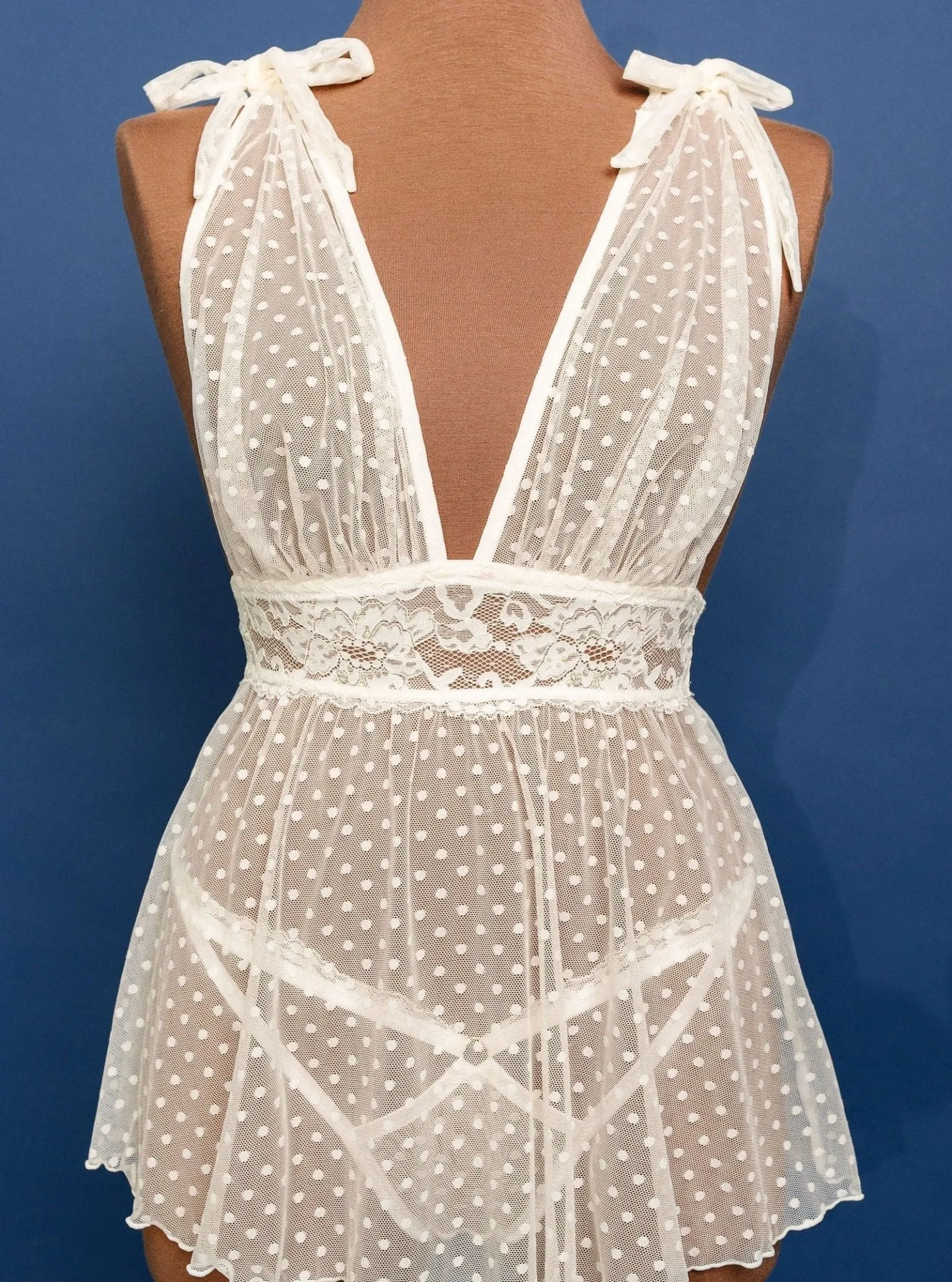 Polka Dot Mesh Babydoll - Iridescent Pearl