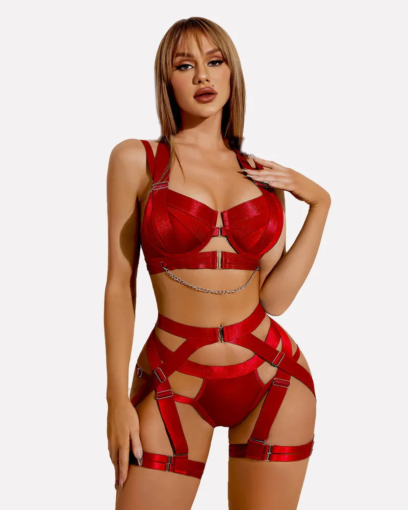 Push Up Bra Garter Set with Chain (DE Only)