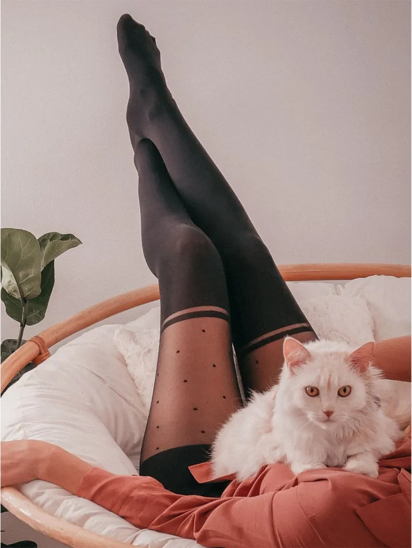 Rachel Over-The-Knee Striped Polka Dot Tights - Online Exclusive