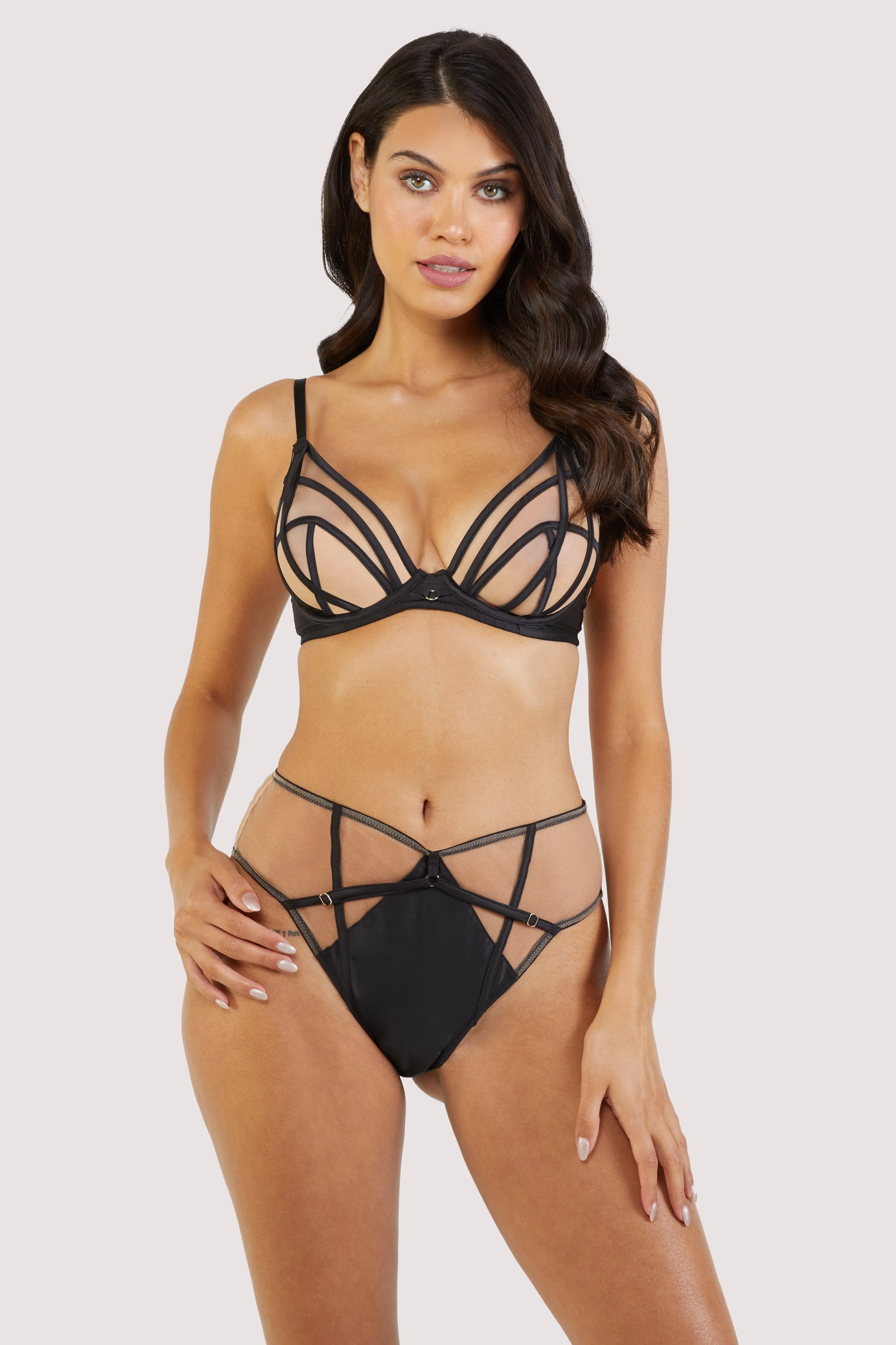 Ramona Black Strap Detail Illusion Mesh Plunge Bra