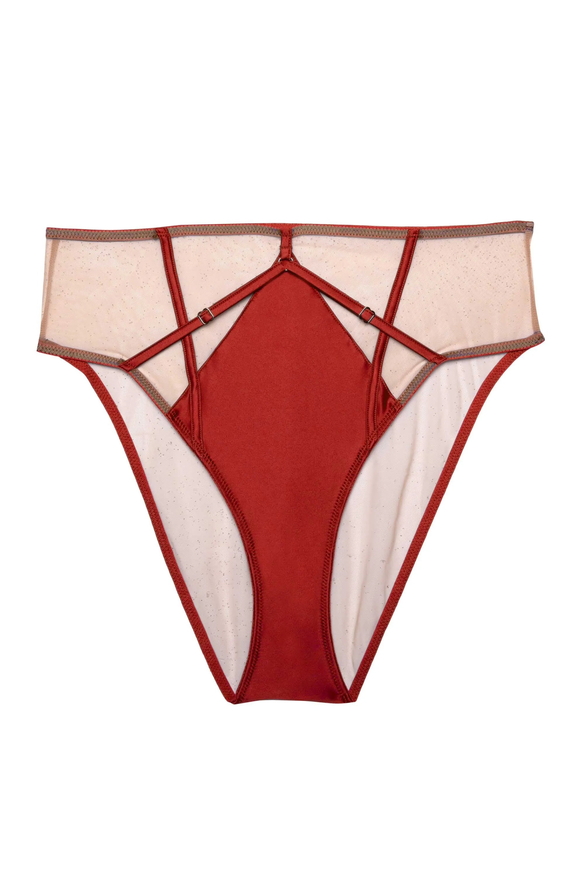 Ramona red Strap Detail Illusion Mesh High Waisted Brief