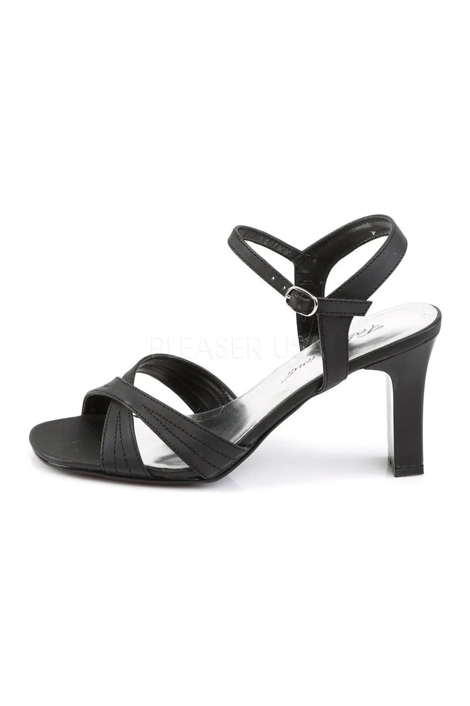 ROMANCE-313 Sandal | Black Faux Leather