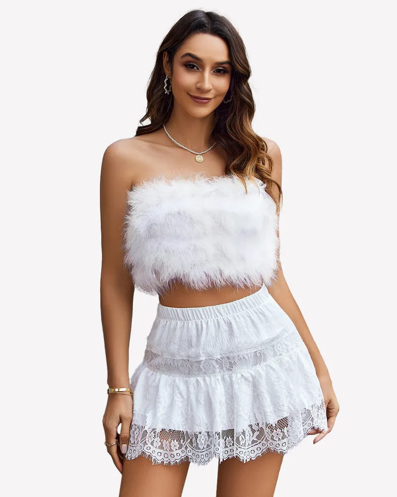 Short Skirts Y2K Lace Trim Contrast Skirt