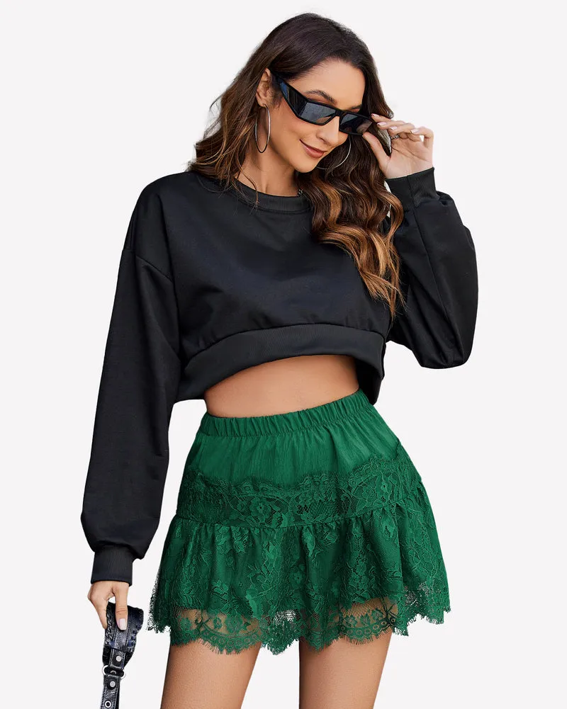 Short Skirts Y2K Lace Trim Contrast Skirt