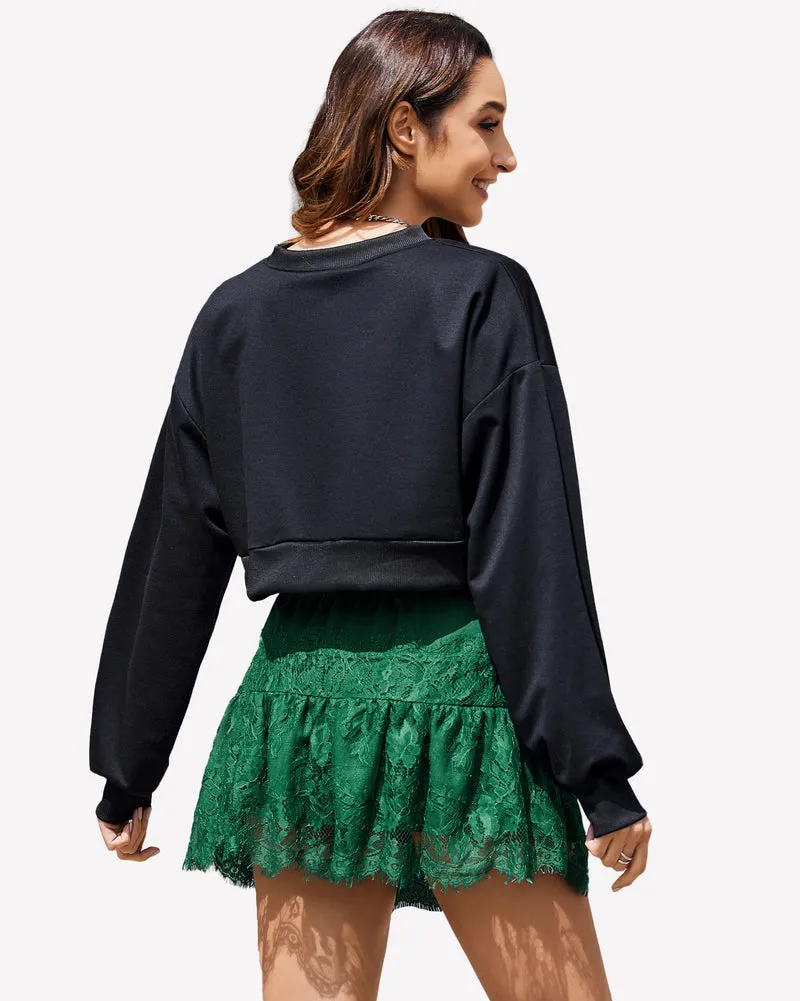 Short Skirts Y2K Lace Trim Contrast Skirt