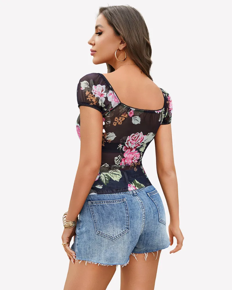 Short Sleeve Sheer Mesh Tops