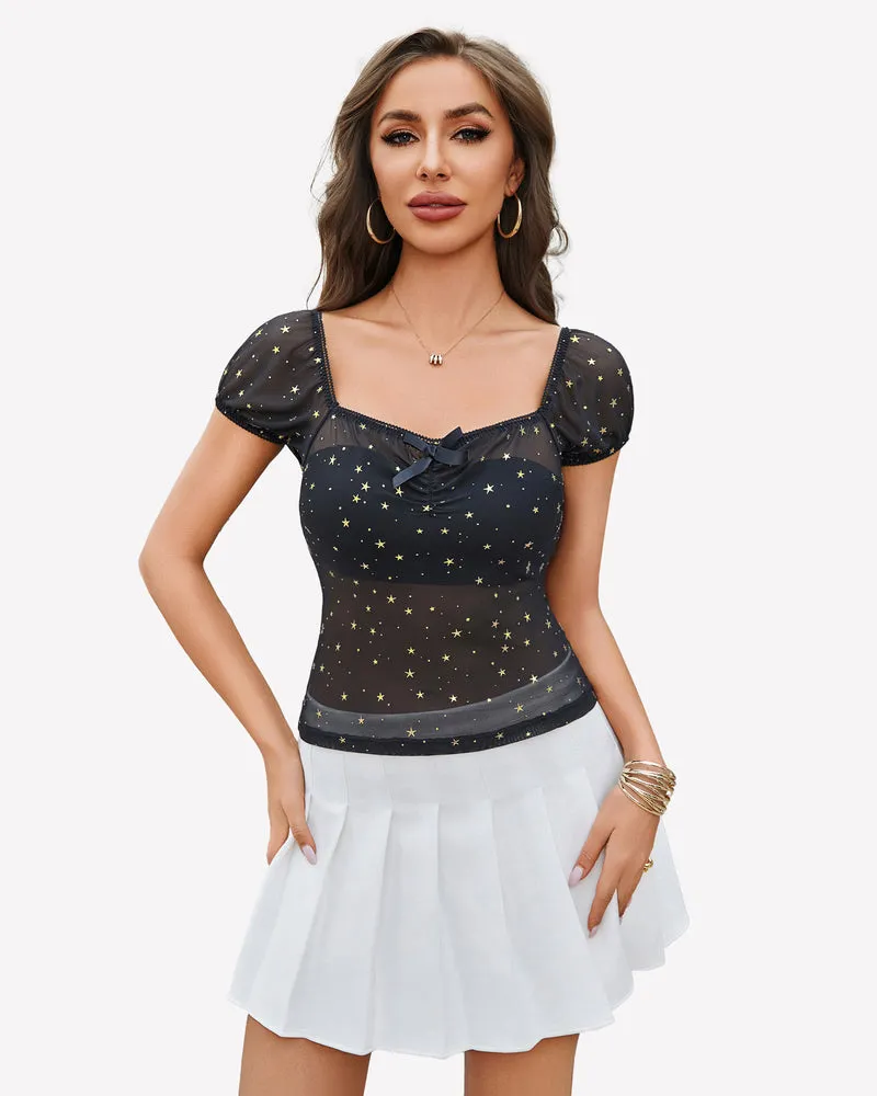 Short Sleeve Sheer Mesh Tops