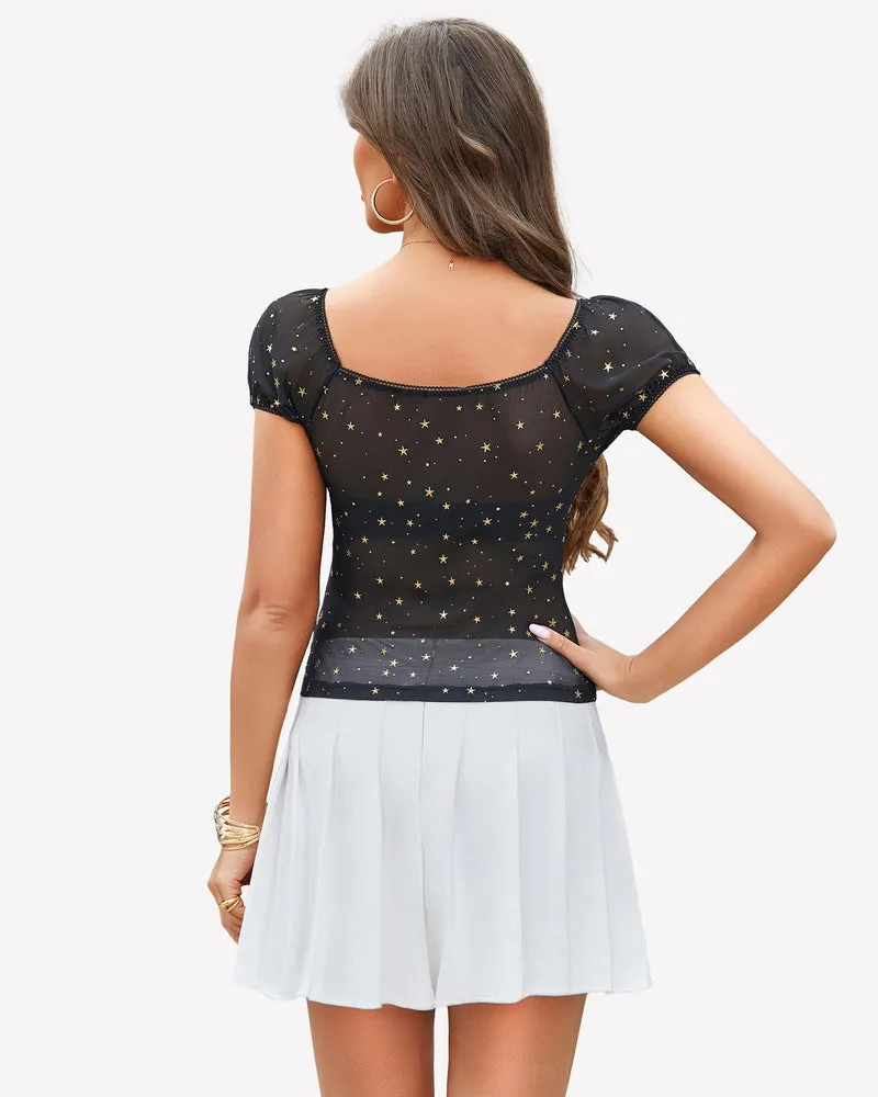 Short Sleeve Sheer Mesh Tops