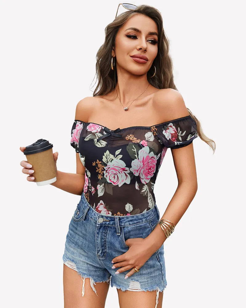 Short Sleeve Sheer Mesh Tops