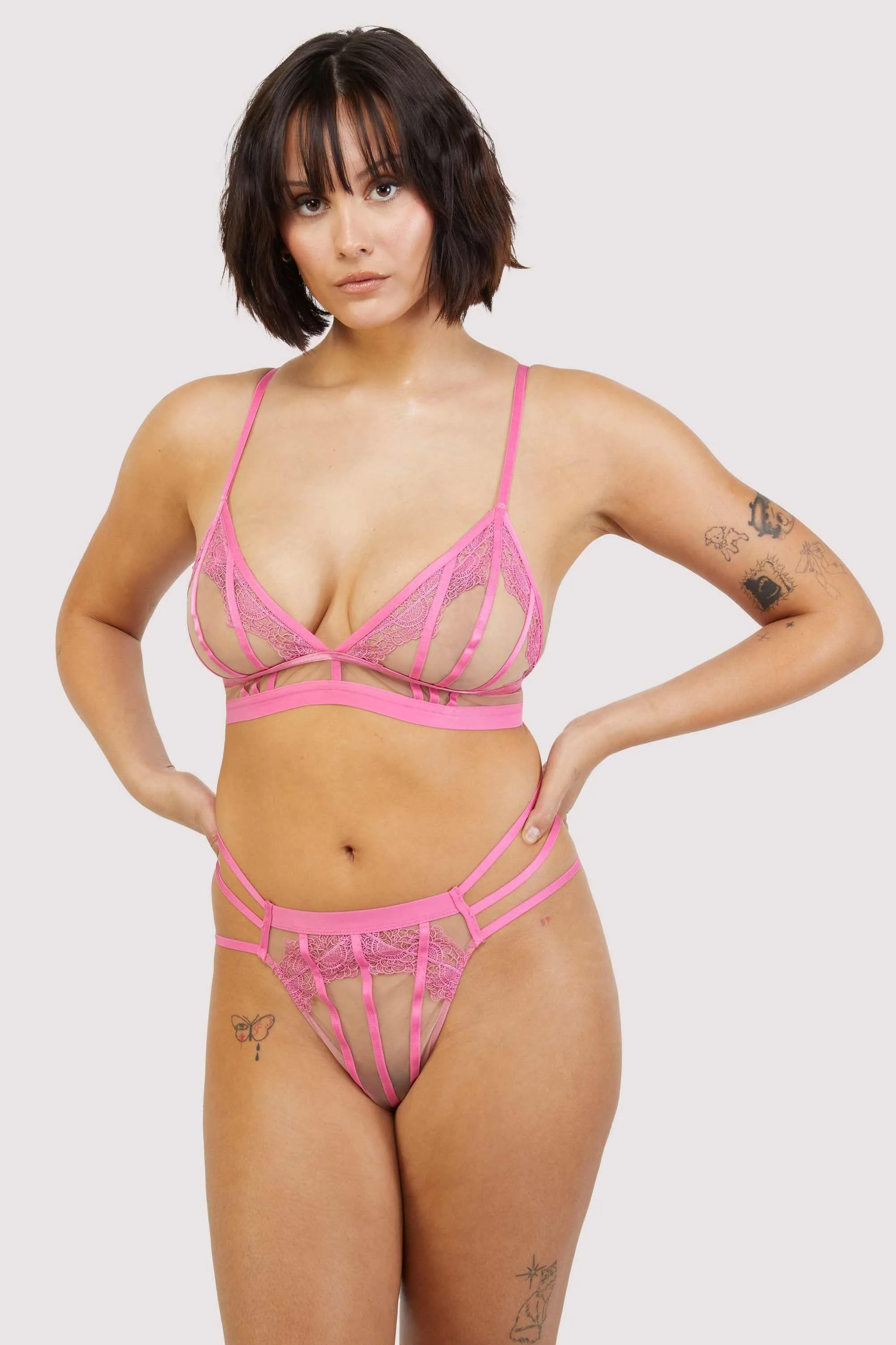 Tasha Pink Illusion Mesh Thong
