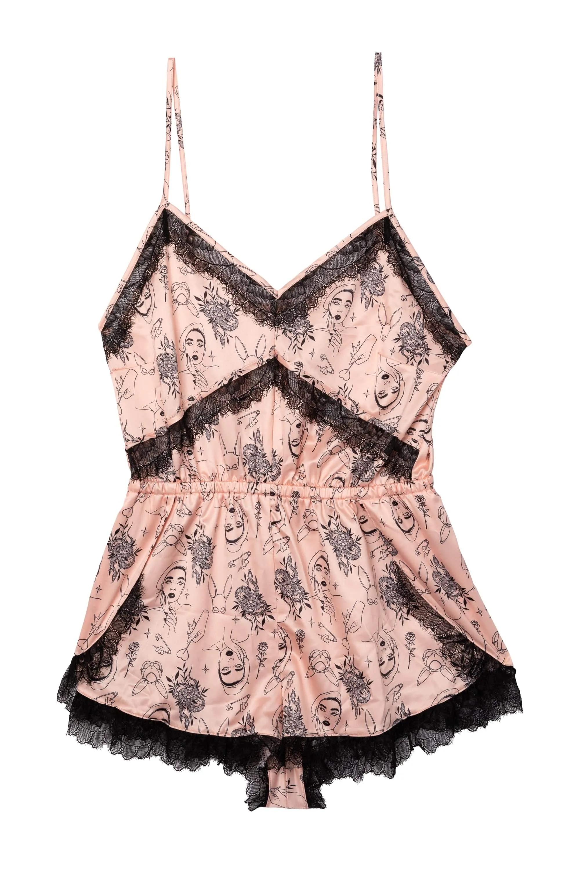 Tattoo Print Lace Playsuit