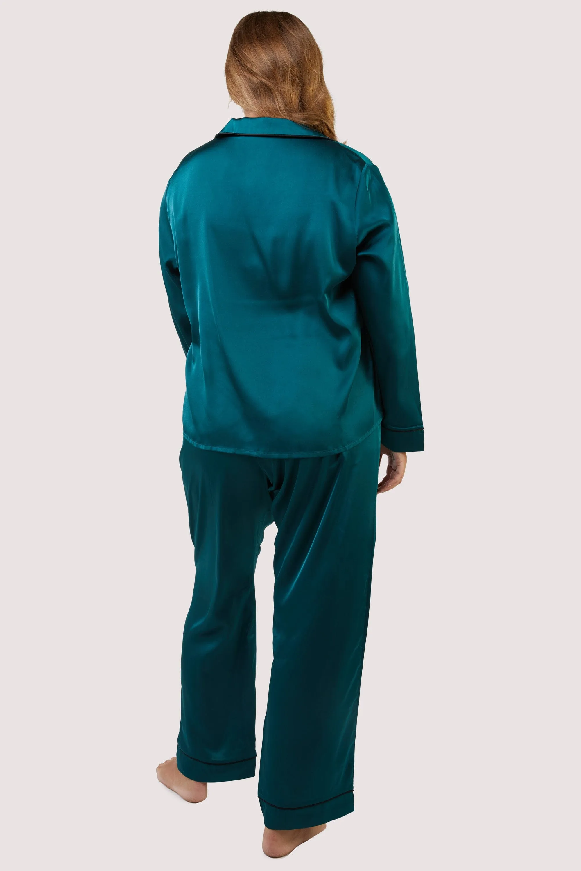 Teal and Black Satin Piping Pyjama Set