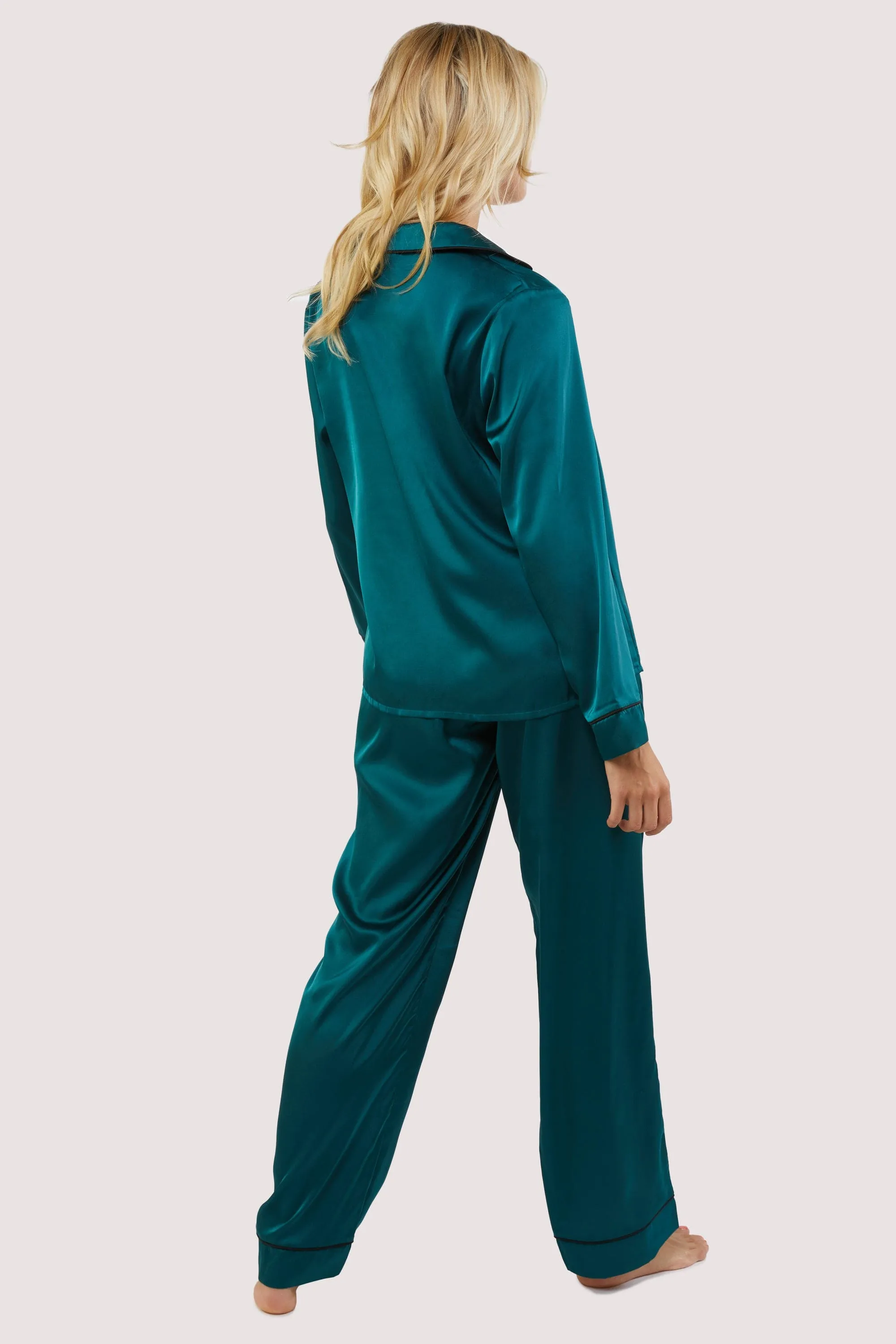 Teal and Black Satin Piping Pyjama Set