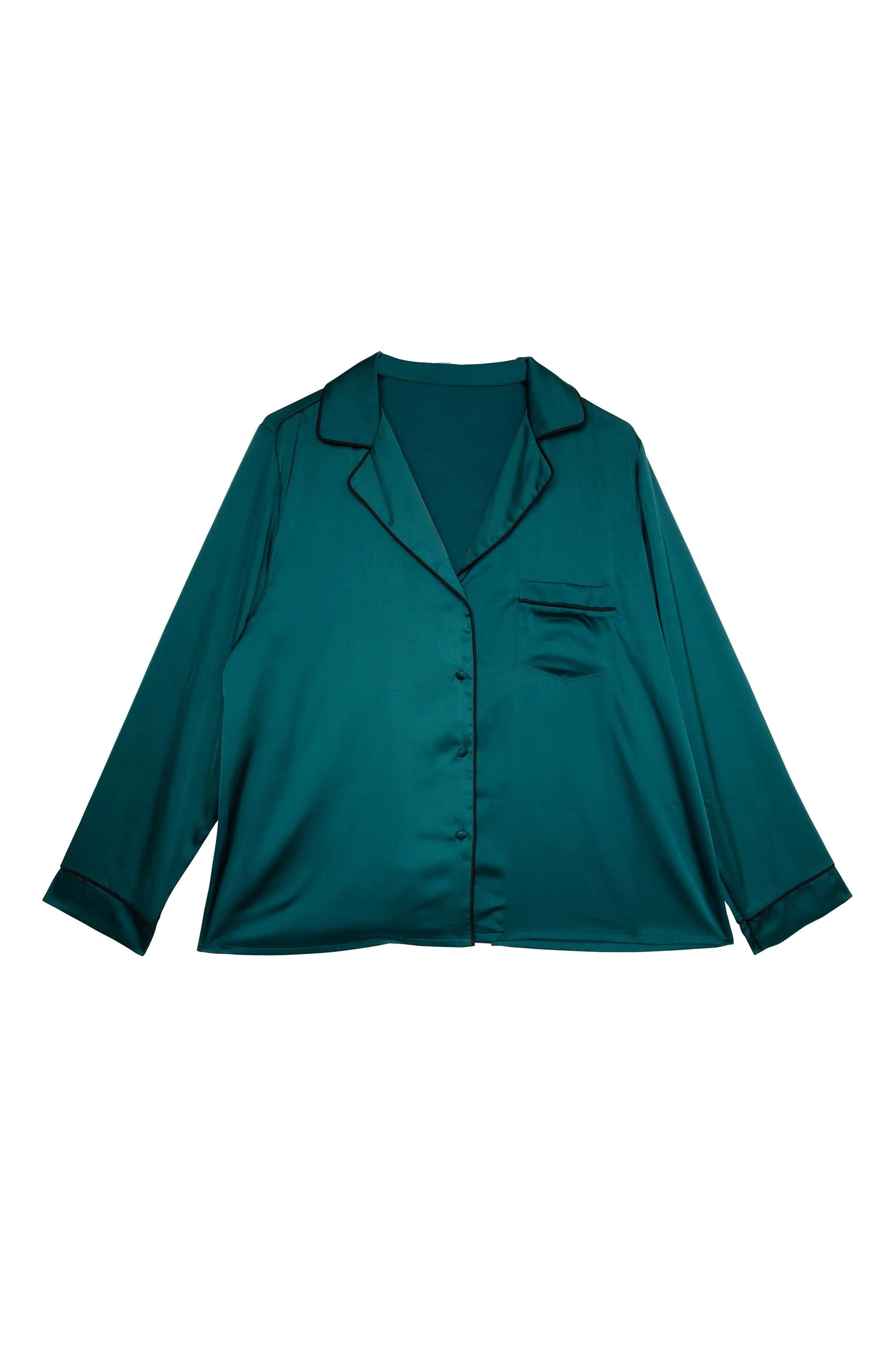 Teal and Black Satin Piping Pyjama Set