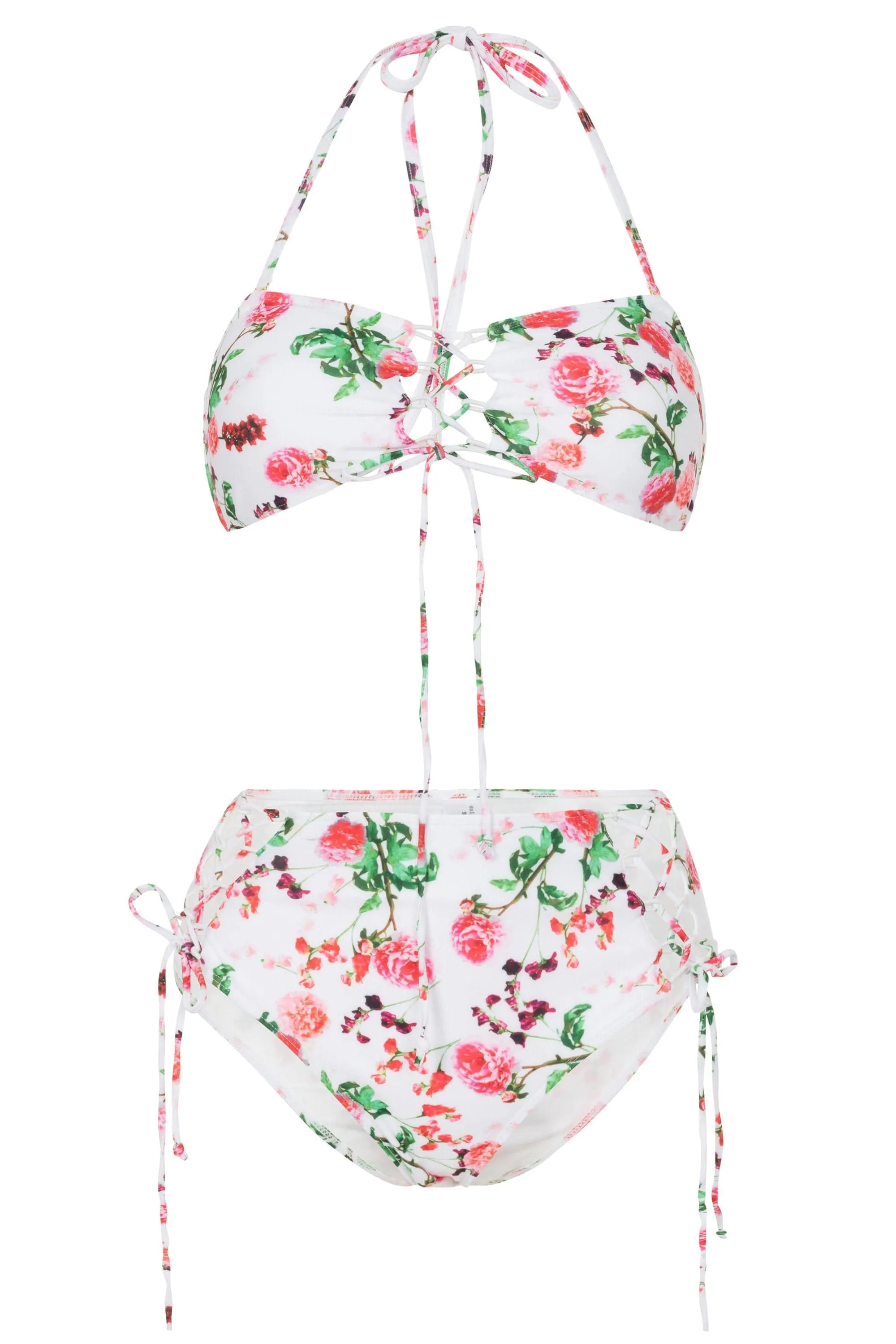 Wolf & Whistle Carnations print lace up bandeau bikini top B-F cups